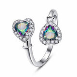Double Heart Rainbow CZ Ring