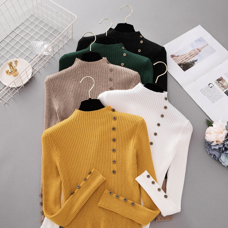 Button Turtleneck Knitted Pullover