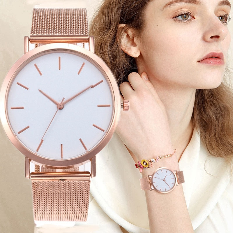 Rose Gold Luxury Buckle Wristwatch