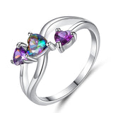 Double Heart Rainbow CZ Ring