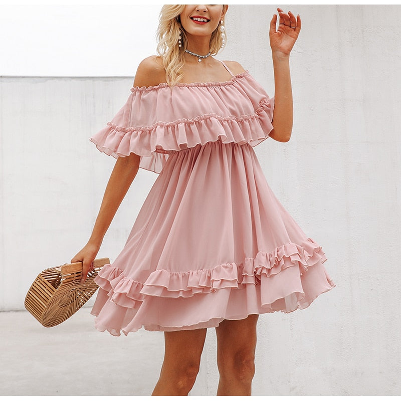 Chiffon Summer Ruffle Pleated Short Dress