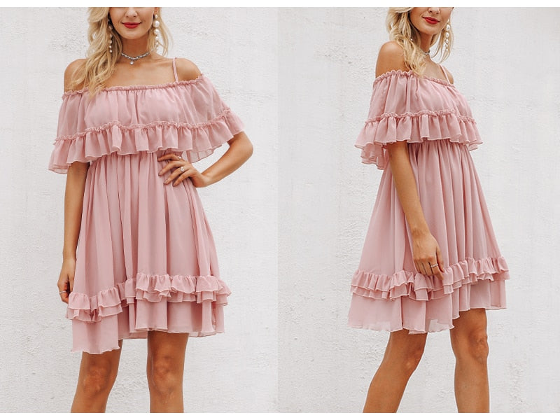 Chiffon Summer Ruffle Pleated Short Dress