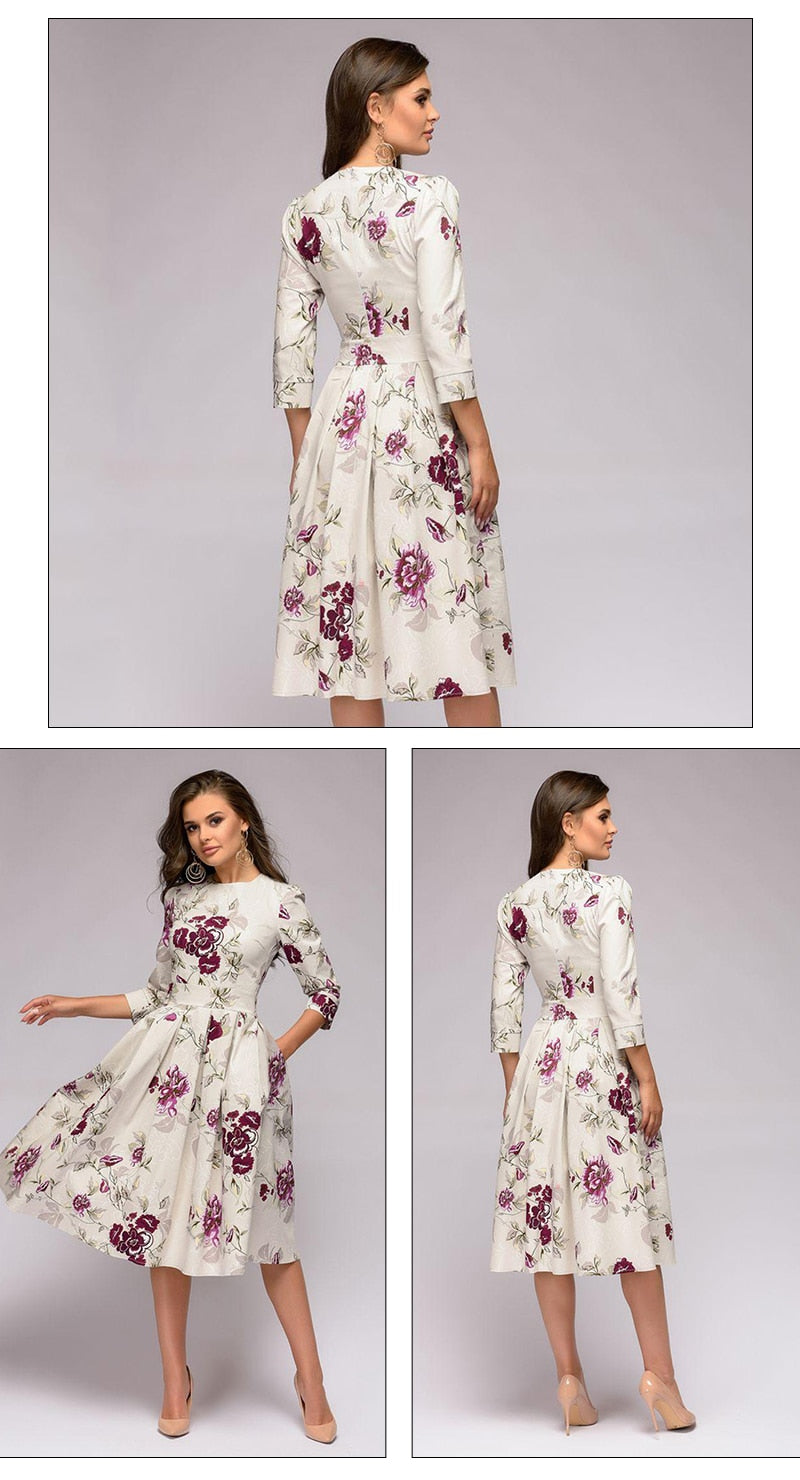 Women Elegant A-line Three Quarter Sleeve Dress