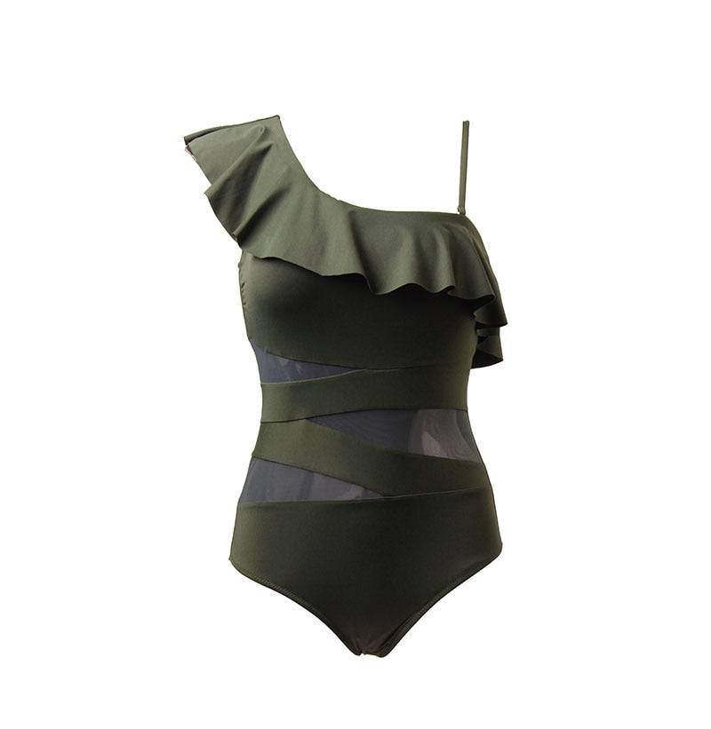 One Piece One Shoulder Ruffle Swimwear
