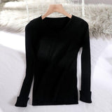 V-Neck Solid Slim Long Sleeve Bodycon Sweater