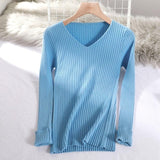 V-Neck Solid Slim Long Sleeve Bodycon Sweater
