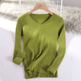 V-Neck Solid Slim Long Sleeve Bodycon Sweater