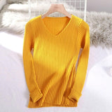 V-Neck Solid Slim Long Sleeve Bodycon Sweater
