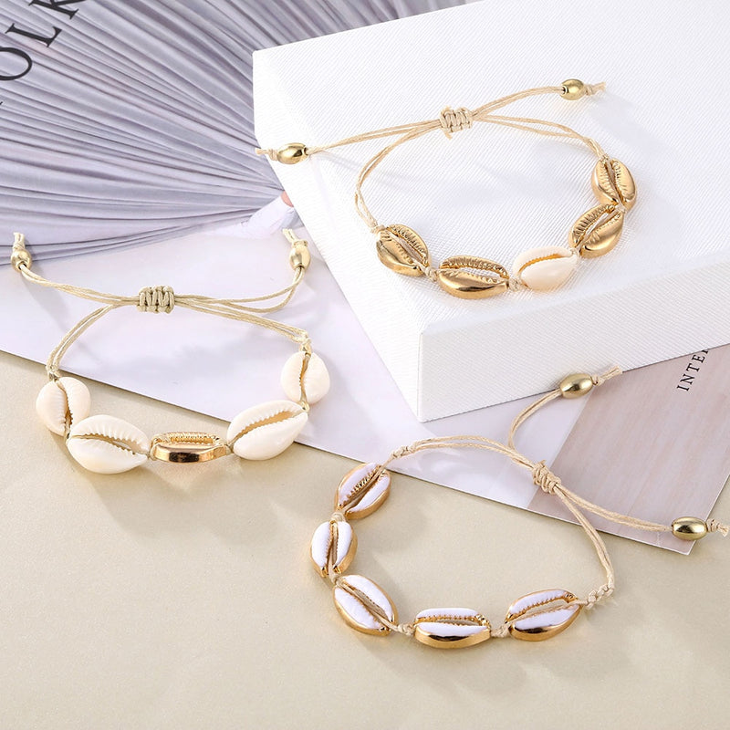 Gold Color Cowrie Shell Bracelets for Women