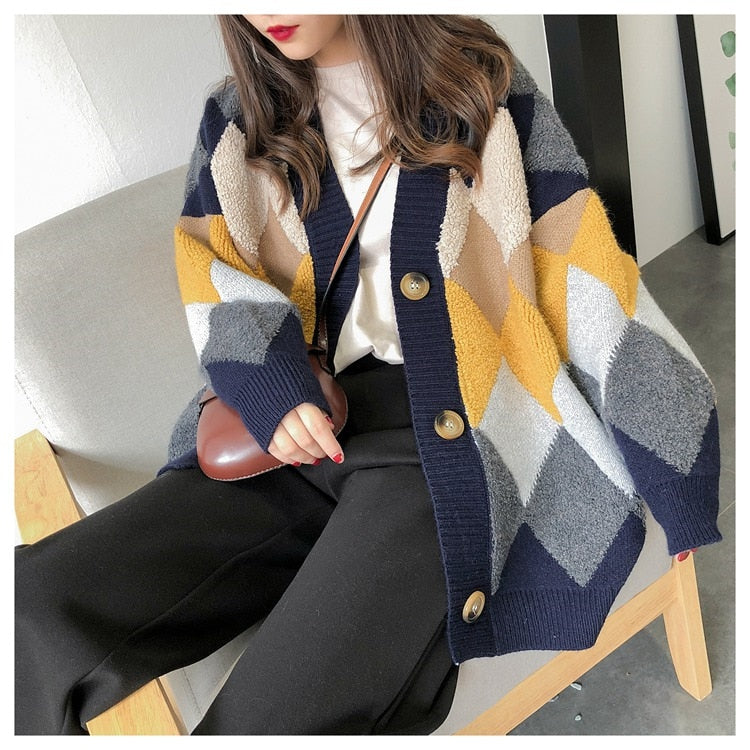 Women Sweaters Autumn Winter Casual Plaid