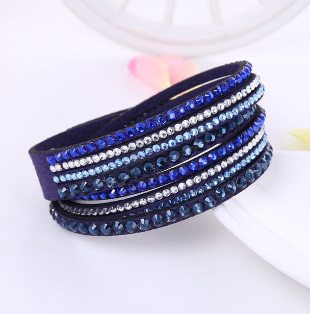 Leather Rhinestone Crystal Bracelet