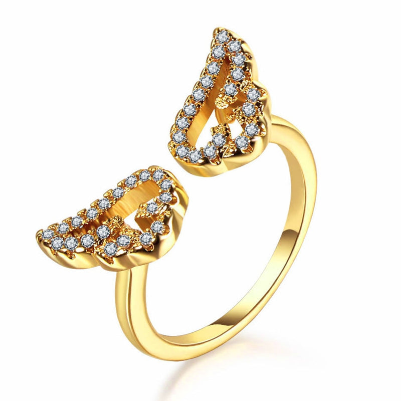 Adjustable Angel Wings Ring Micro Pave Zircon