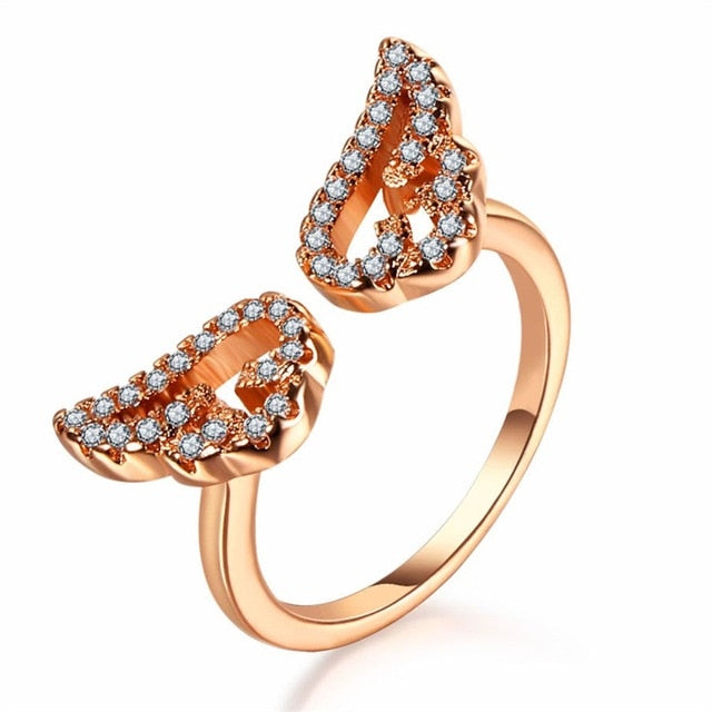 Adjustable Angel Wings Ring Micro Pave Zircon