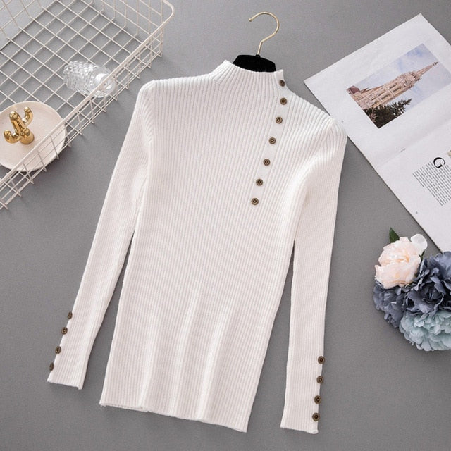 Button Turtleneck Knitted Pullover