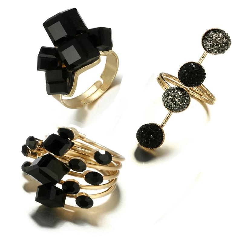 Vintage Antique Gold Black Rhinestone Rings
