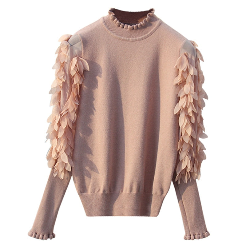 Ruffled Collar Knitted Women Sweater