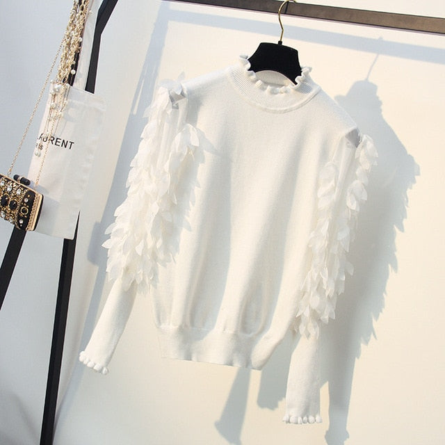 Ruffled Collar Knitted Women Sweater
