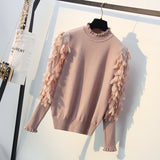 Ruffled Collar Knitted Women Sweater