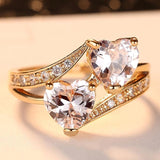 Double Heart Rainbow CZ Ring