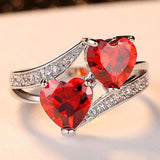 Double Heart Rainbow CZ Ring