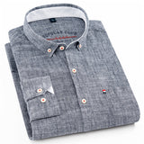Men Shirt Long Sleeve Cotton And Linen Turn-Down