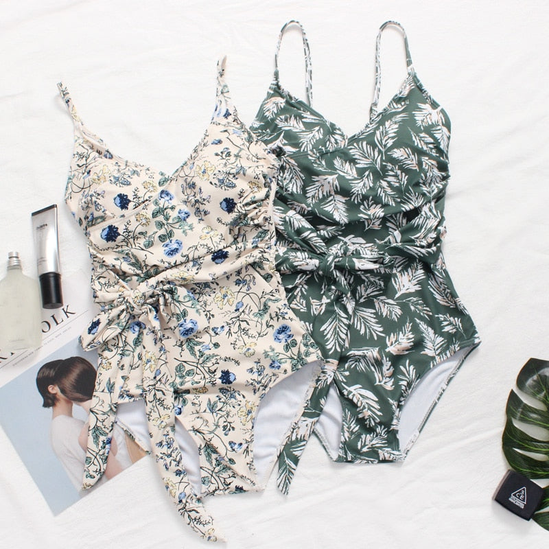 One Piece Womens  Swim Wear Deep V Neck